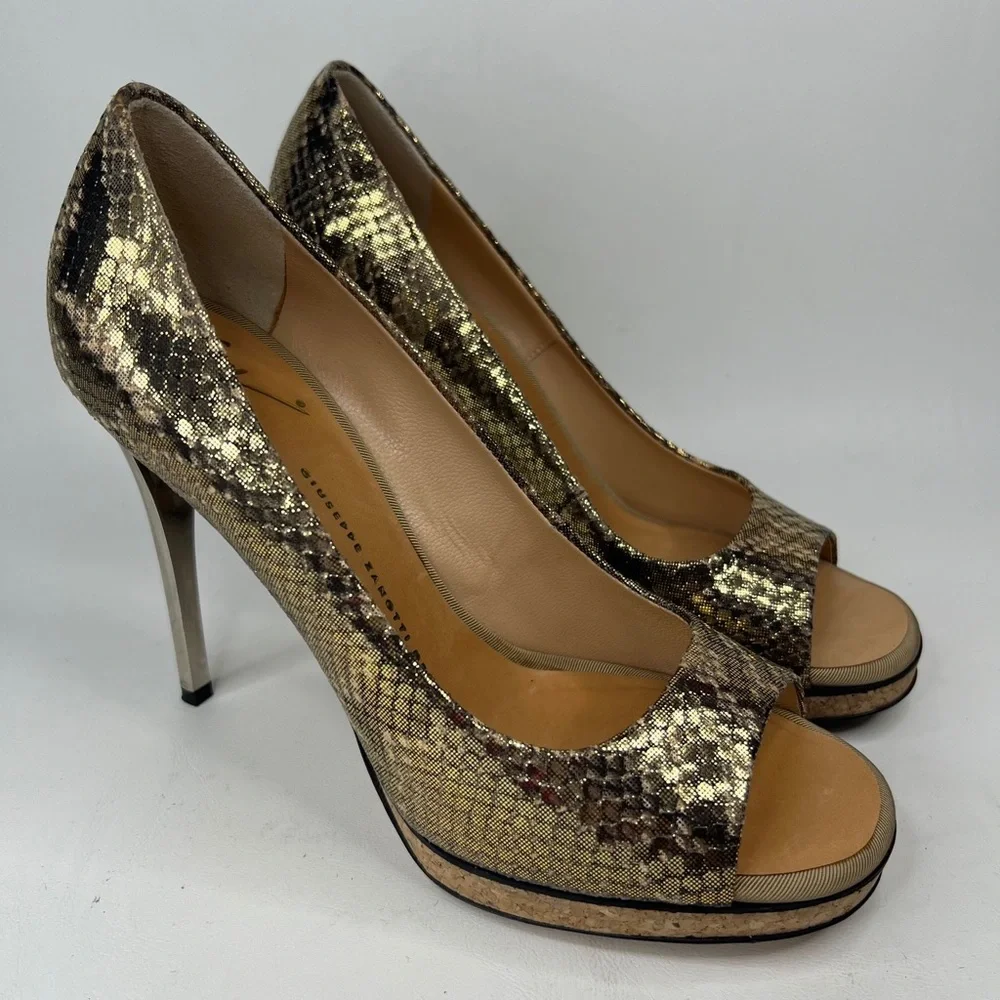 GIUSEPPE ZANOTTI DESIGN Made in Italy 🇮🇹 GENUINE LEATHER Snakeskin Heels‎ 38.5
